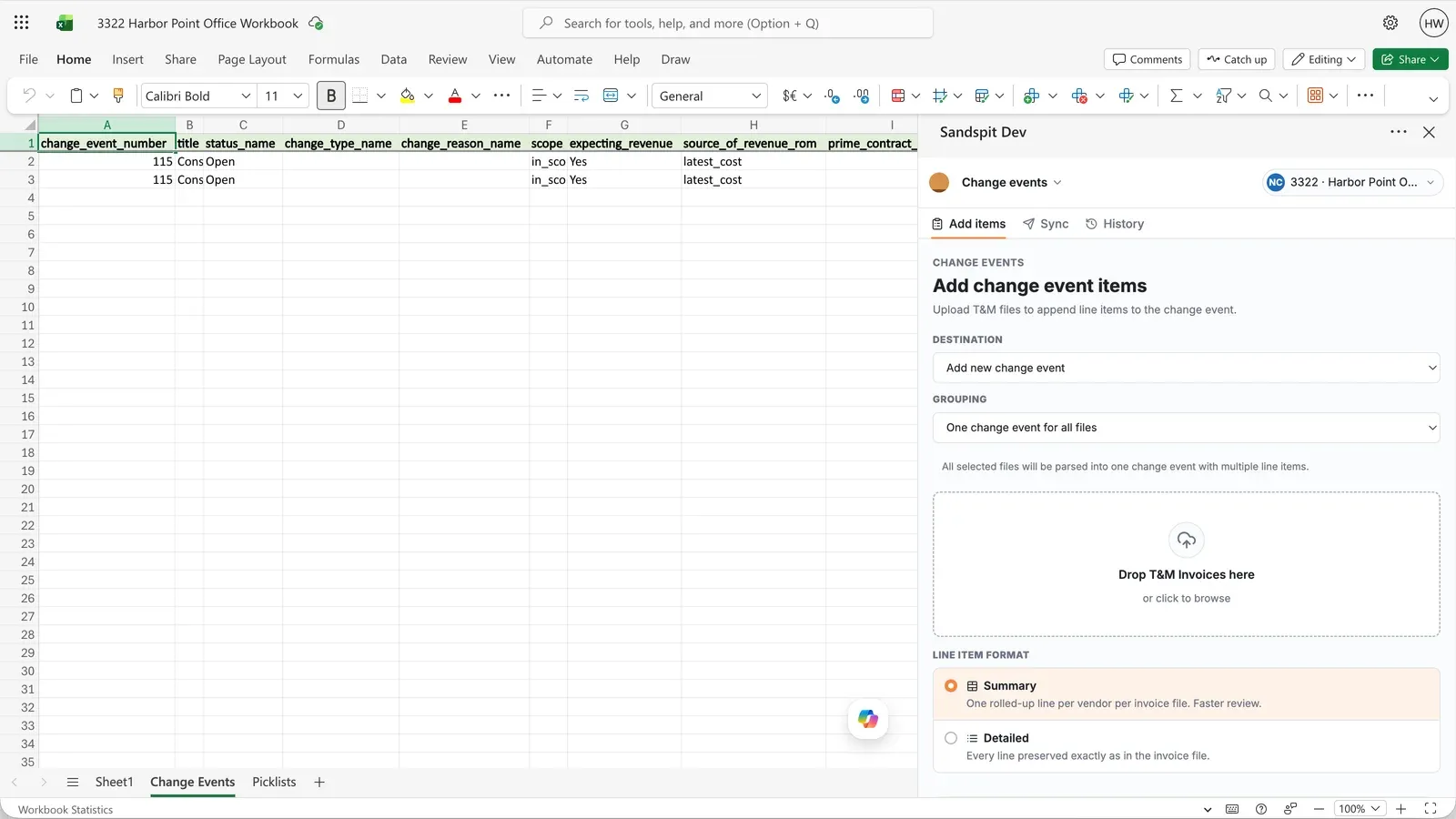 Sandspit Excel add-in task pane for change event validation
