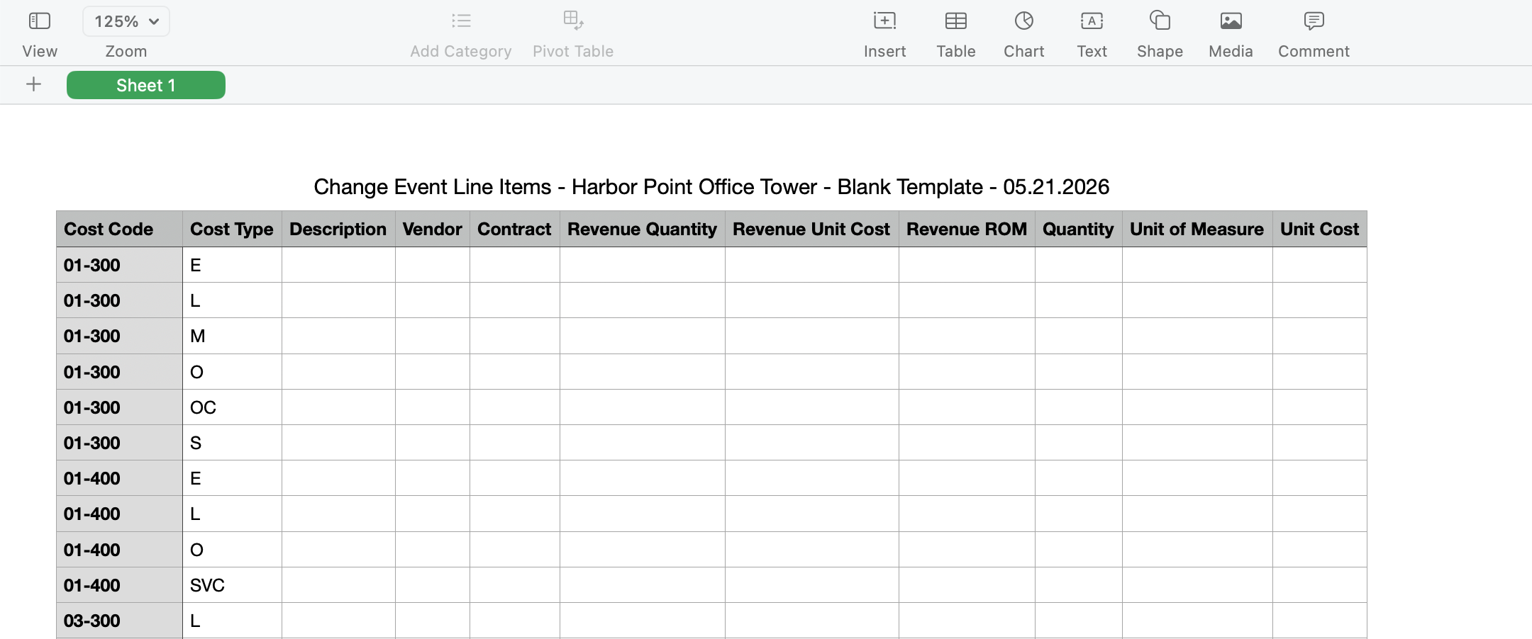 Procore Schedule of Values CSV import dialog with line items preview