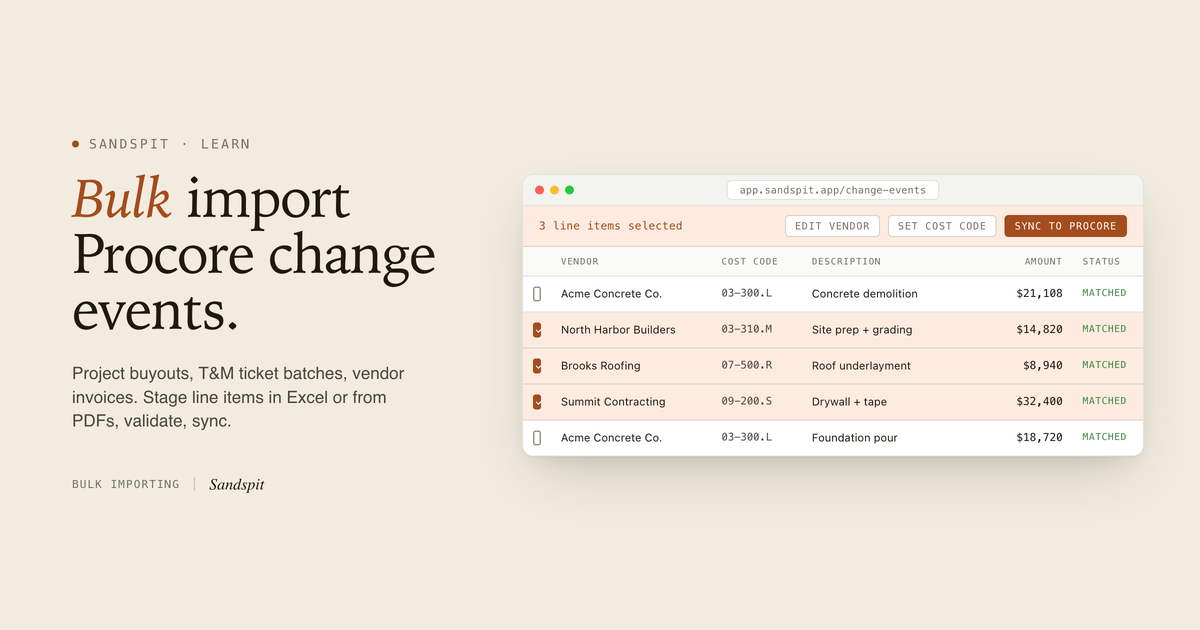 Bulk Import Change Events in Procore